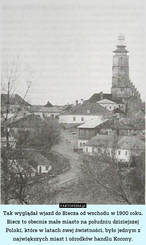 Tak wyglądał wjazd do Biecza od wschodu w 1900 roku. Biecz to obecnie małe miasto na południu dzisiejszej Polski, które w latach swej świetności, było jednym z największych miast i ośrodków handlu Korony. 