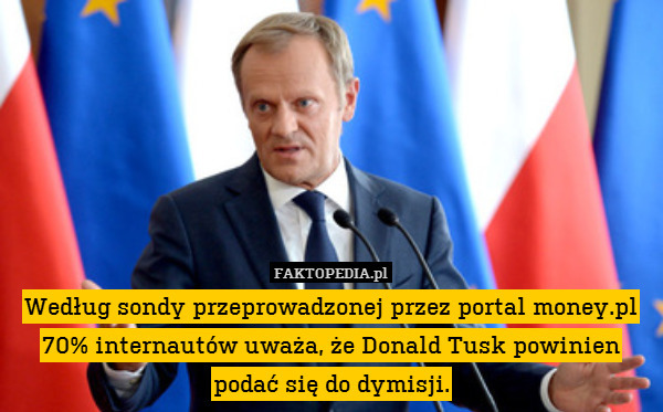 Według sondy przeprowadzonej przez portal money.pl 70% internautów uważa, że Donald Tusk powinien podać się do dymisji. 