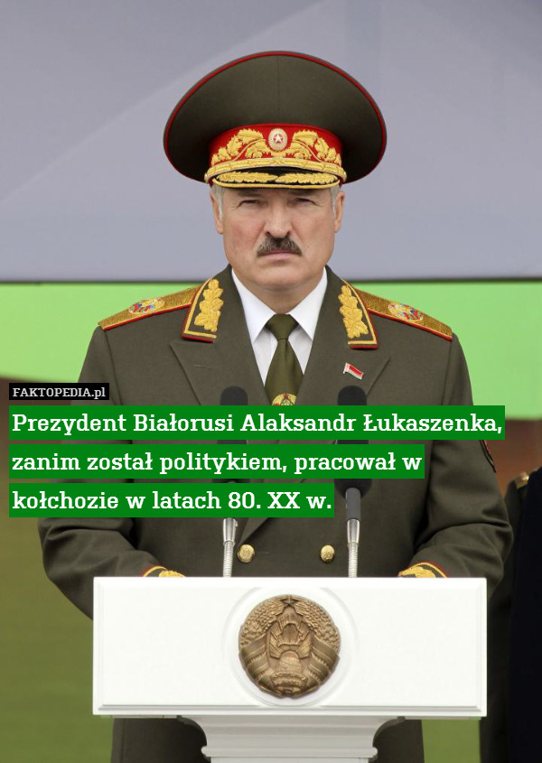 Prezydent Białorusi Alaksandr Łukaszenka, zanim został politykiem, pracował w kołchozie w latach 80. XX w. 