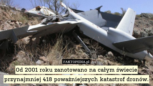 Od 2001 roku zanotowano na całym świecie przynajmniej 418 poważniejszych katastrof dronów. 