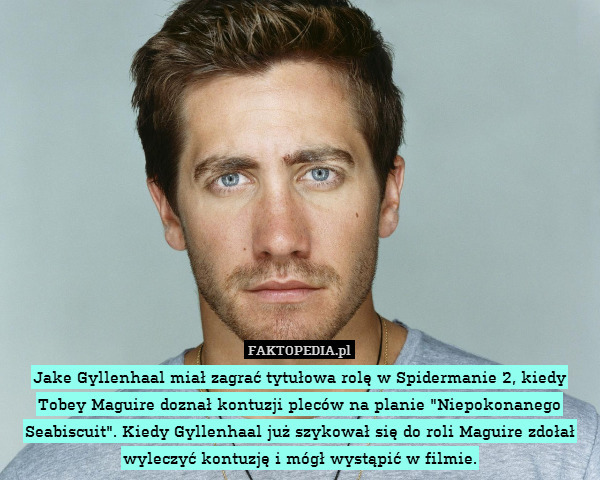 Jake Gyllenhaal miał zagrać tytułowa rolę w Spidermanie 2, kiedy Tobey Maguire doznał kontuzji pleców na planie "Niepokonanego Seabiscuit". Kiedy Gyllenhaal już szykował się do roli Maguire zdołał wyleczyć kontuzję i mógł wystąpić w filmie. 