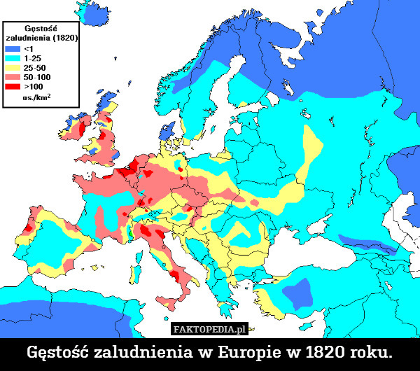 Gęstość zaludnienia w Europie w 1820 roku. 