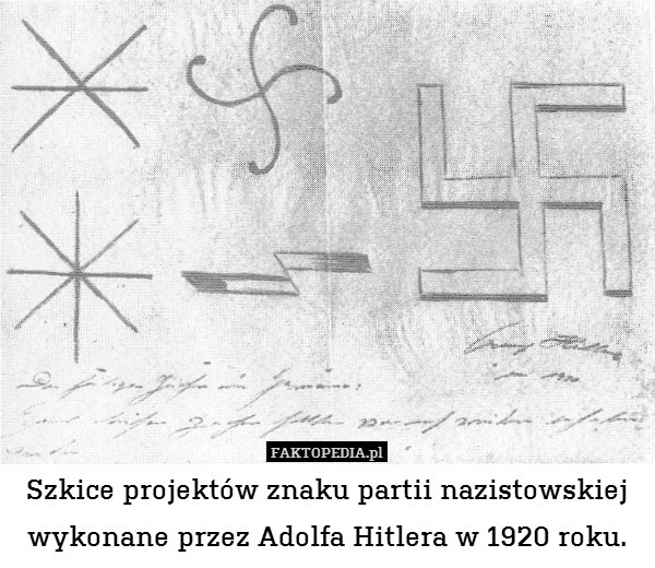 Szkice projektów znaku partii nazistowskiej wykonane przez Adolfa Hitlera w 1920 roku. 