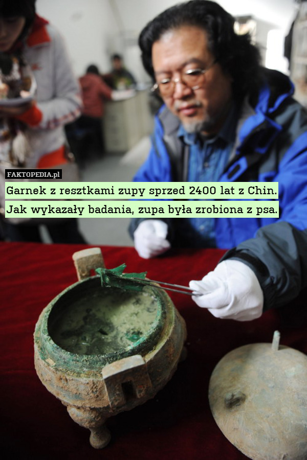 Garnek z resztkami zupy sprzed 2400 lat z Chin. Jak wykazały badania, zupa była zrobiona z psa. 