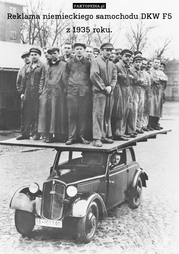 Reklama niemieckiego samochodu DKW F5 z 1935 roku. 