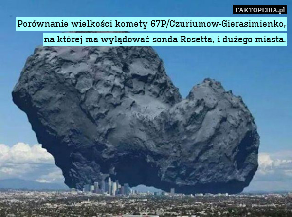 Porównanie wielkości komety 67P/Czuriumow-Gierasimienko, na której ma wylądować sonda Rosetta, i dużego miasta. 