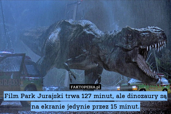 Film Park Jurajski trwa 127 minut, ale dinozaury są na ekranie jedynie przez 15 minut. 