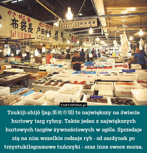 Tsukiji-shijō (jap.築地市場) to największy na świecie hurtowy targ rybny. Także jeden z największych hurtowych targów żywnościowych w ogóle. Sprzedaje się na nim wszelkie rodzaje ryb - od sardynek po trzystukilogramowe tuńczyki - oraz inne owoce morza. 