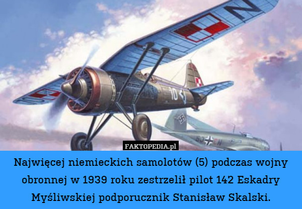 Najwięcej niemieckich samolotów (5) podczas wojny obronnej w 1939 roku zestrzelił pilot 142 Eskadry Myśliwskiej podporucznik Stanisław Skalski. 