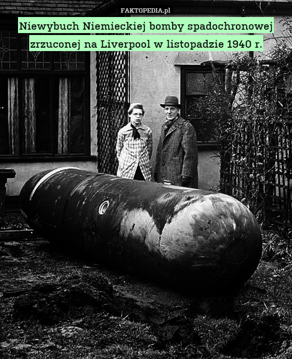 Niewybuch Niemieckiej bomby spadochronowej zrzuconej na Liverpool w listopadzie 1940 r. 