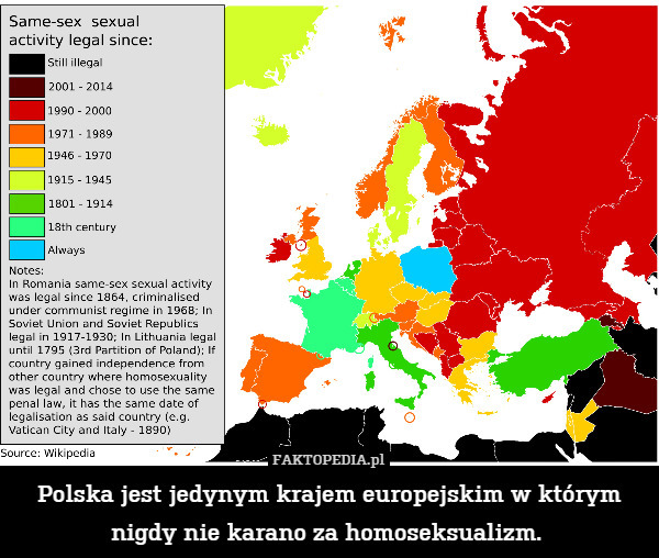Polska jest jedynym krajem europejskim w którym nigdy nie karano za homoseksualizm. 