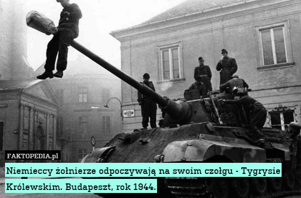 Niemieccy żołnierze odpoczywają na swoim czołgu - Tygrysie Królewskim. Budapeszt, rok 1944. 