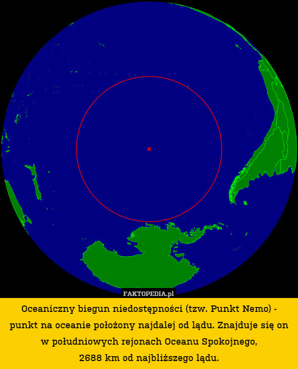 Oceaniczny biegun niedostępności (tzw. Punkt Nemo) - punkt na oceanie położony najdalej od lądu. Znajduje się on w południowych rejonach Oceanu Spokojnego,
2688 km od najbliższego lądu. 