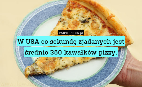 W USA co sekundę zjadanych jest
średnio 350 kawałków pizzy. 