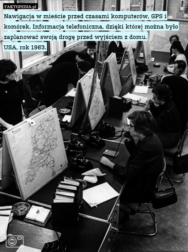 Nawigacja w mieście przed czasami komputerów, GPS i komórek. Informacja telefoniczna, dzięki której można było zaplanować swoją drogę przed wyjściem z domu.
USA, rok 1963. 