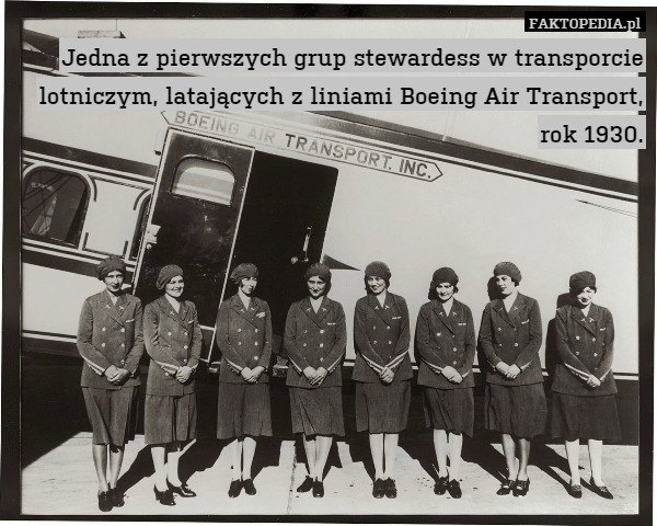Jedna z pierwszych grup stewardess w transporcie lotniczym, latających z liniami Boeing Air Transport, rok 1930. 
