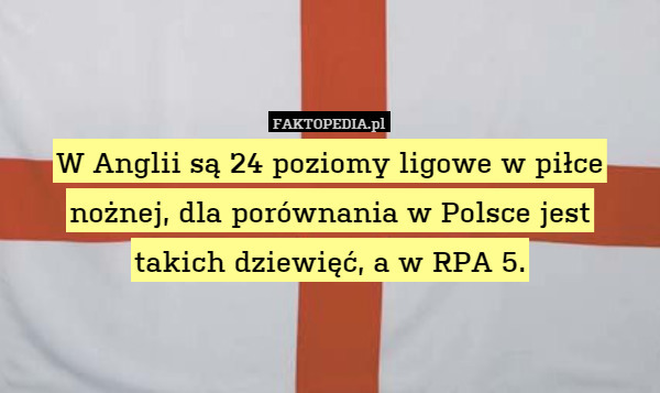 W Anglii są 24 poziomy ligowe w piłce nożnej, dla porównania w Polsce jest
takich dziewięć, a w RPA 5. 