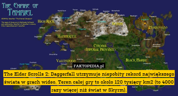 The Elder Scrolls 2: Daggerfall utrzymuje niepobity rekord największego świata w grach wideo. Teren całej gry to około 120 tysięcy km2 (to 4000 razy więcej niż świat w Skyrm). 
