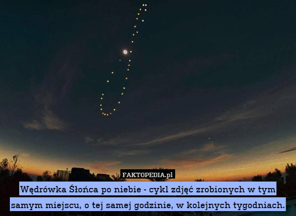 Wędrówka Śłońca po niebie - cykl zdjęć zrobionych w tym samym miejscu, o tej samej godzinie, w kolejnych tygodniach. 
