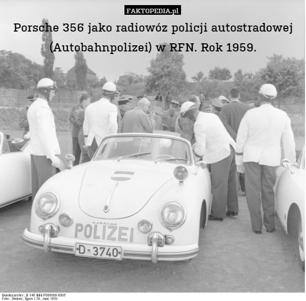 Porsche 356 jako radiowóz policji autostradowej (Autobahnpolizei) w RFN. Rok 1959. 