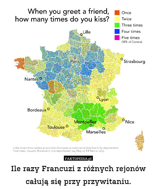 Ile razy Francuzi z różnych rejonów całują się przy przywitaniu. 