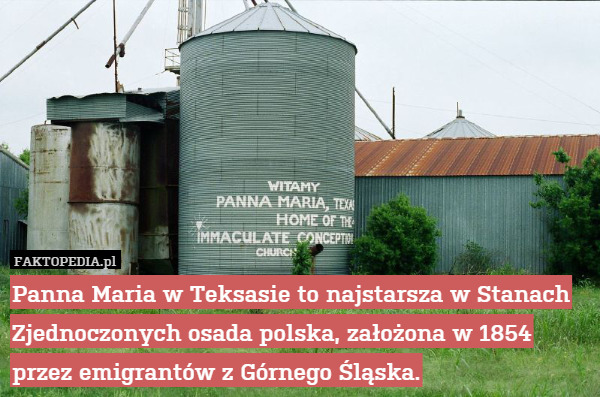 Panna Maria w Teksasie to najstarsza w Stanach Zjednoczonych osada polska, założona w 1854 przez emigrantów z Górnego Śląska. 