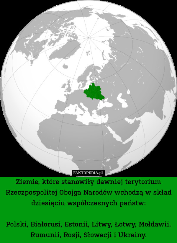 Ziemie, które stanowiły dawniej terytorium Rzeczpospolitej Obojga Narodów wchodzą w skład dziesięciu współczesnych państw:

Polski, Białorusi, Estonii, Litwy, Łotwy, Mołdawii, Rumunii, Rosji, Słowacji i Ukrainy. 