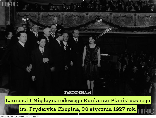 Laureaci I Międzynarodowego Konkursu Pianistycznego im. Fryderyka Chopina, 30 stycznia 1927 rok. 