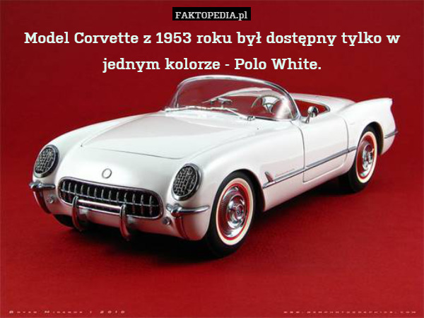 Model Corvette z 1953 roku był dostępny tylko w jednym kolorze - Polo White. 
