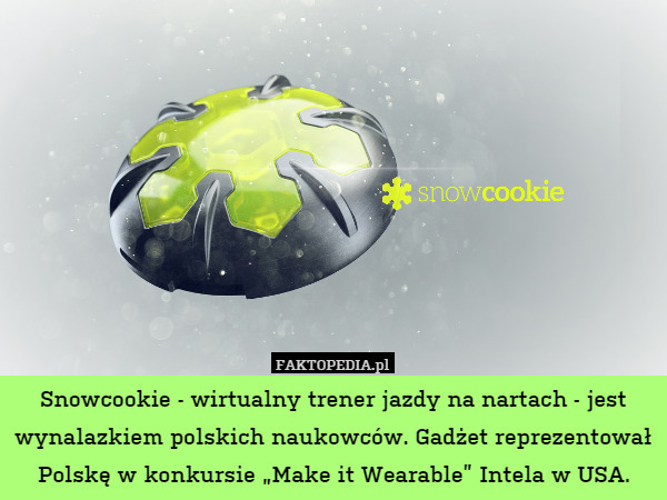 Snowcookie - wirtualny trener jazdy na nartach - jest wynalazkiem polskich naukowców. Gadżet reprezentował Polskę w konkursie „Make it Wearable” Intela w USA. 