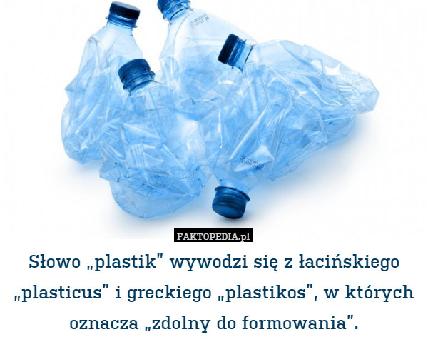 Słowo „plastik” wywodzi się z łacińskiego „plasticus” i greckiego „plastikos”, w których oznacza „zdolny do formowania”. 