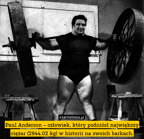 Paul Anderson – człowiek, który podniósł największy ciężar (2844.02 kg) w historii na swoich barkach. 