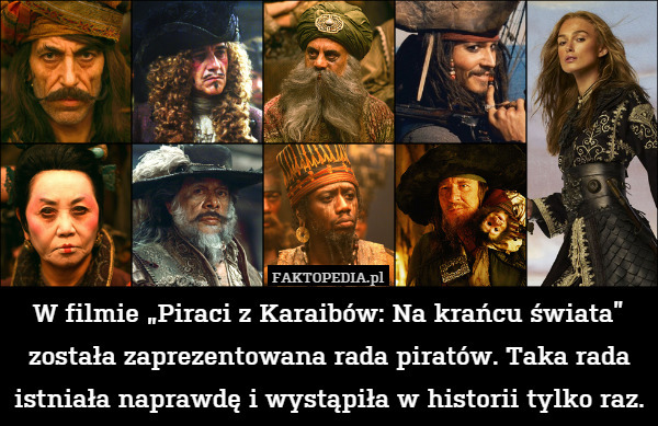 W filmie „Piraci z Karaibów: Na krańcu świata” została zaprezentowana rada piratów. Taka rada istniała naprawdę i wystąpiła w historii tylko raz. 