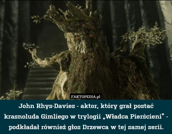 John Rhys-Davies - aktor, który grał postać krasnoluda Gimliego w trylogii „Władca Pierścieni” - podkładał również głos Drzewca w tej samej serii. 