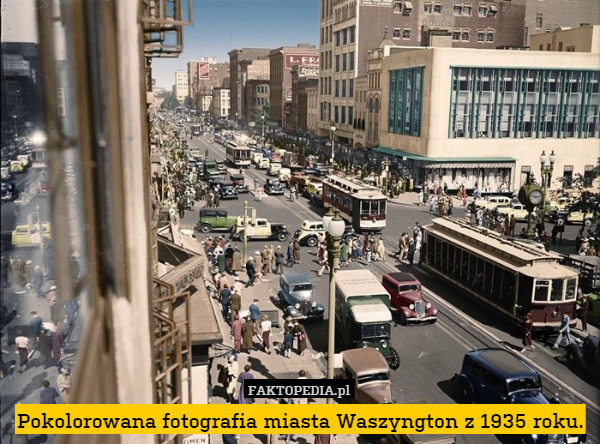 Pokolorowana fotografia miasta Waszyngton z 1935 roku. 