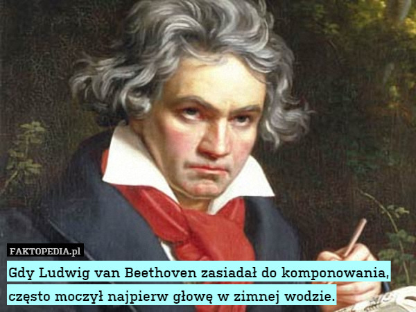 Gdy Ludwig van Beethoven zasiadał do komponowania, często moczył najpierw głowę w zimnej wodzie. 