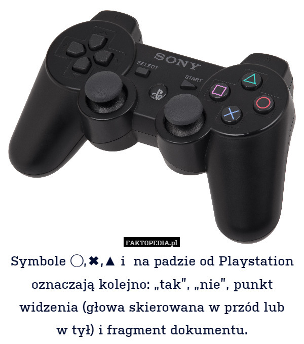 Symbole ◯,✖,▲ i ◼ na padzie od Playstation oznaczają kolejno: „tak”, „nie”, punkt widzenia (głowa skierowana w przód lub
w tył) i fragment dokumentu. 