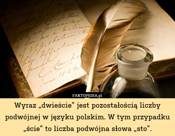 Wyraz „dwieście” jest pozostałością liczby podwójnej w języku polskim. W tym przypadku „ście” to liczba podwójna słowa „sto”. 