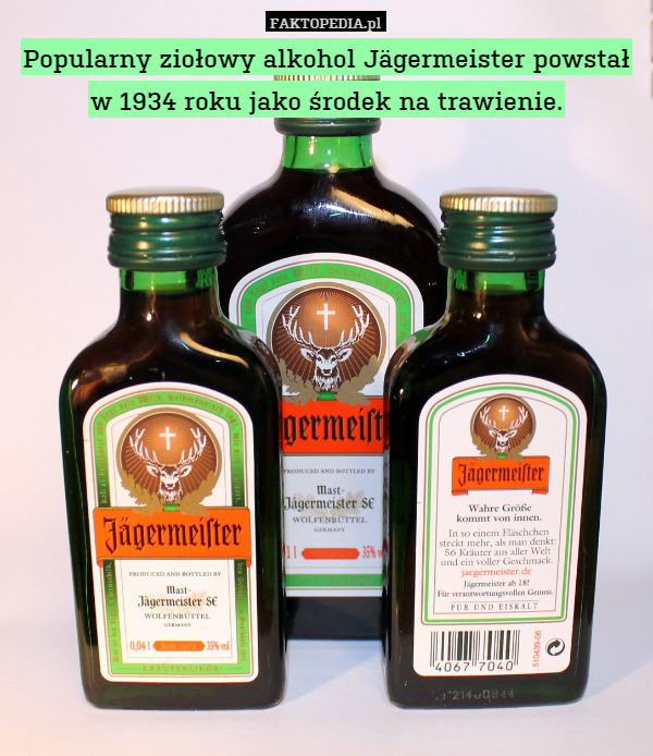 Popularny ziołowy alkohol Jägermeister powstał w 1934 roku jako środek na trawienie. 