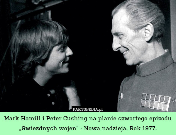 Mark Hamill i Peter Cushing na planie czwartego epizodu „Gwiezdnych wojen” - Nowa nadzieja. Rok 1977. 