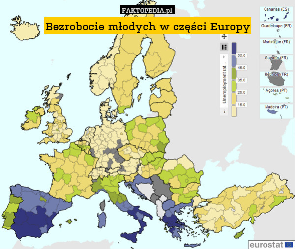 Bezrobocie młodych w części Europy 