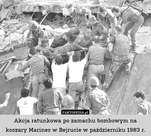 Akcja ratunkowa po zamachu bombowym na koszary Marines w Bejrucie w październiku 1983 r. 
