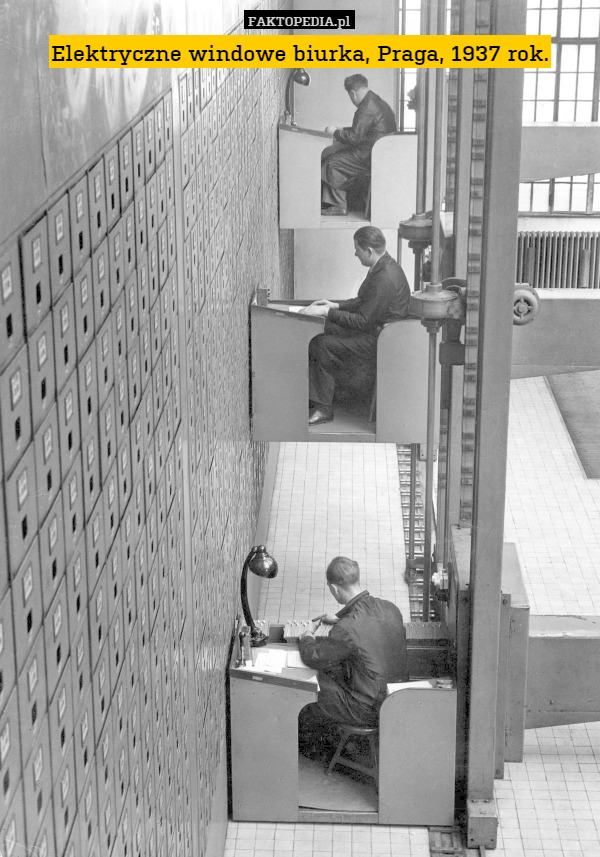 Elektryczne windowe biurka, Praga, 1937 rok. 