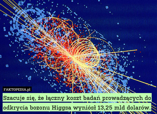 Szacuje się, że łączny koszt badań prowadzących do odkrycia bozonu Higgsa wyniósł 13,25 mld dolarów. 
