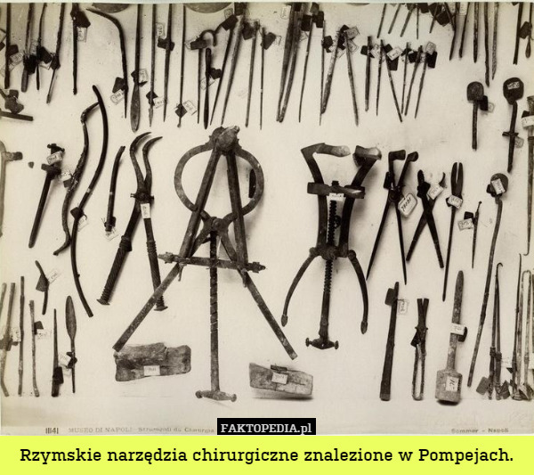 Rzymskie narzędzia chirurgiczne znalezione w Pompejach. 