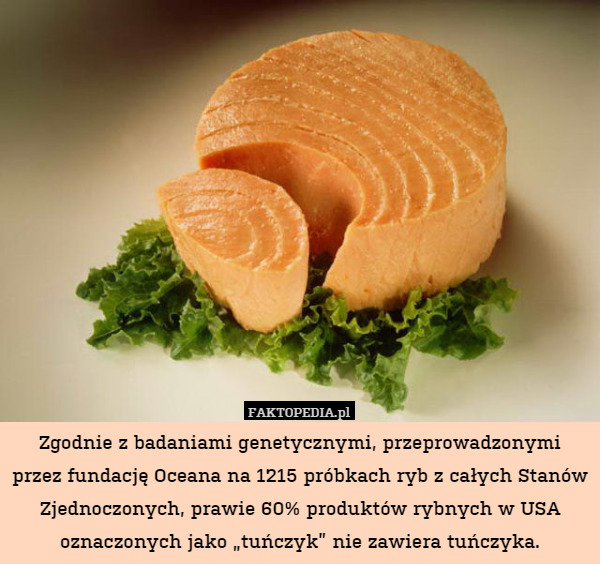 Zgodnie z badaniami genetycznymi, przeprowadzonymi przez fundację Oceana na 1215 próbkach ryb z całych Stanów Zjednoczonych, prawie 60% produktów rybnych w USA oznaczonych jako „tuńczyk” nie zawiera tuńczyka. 