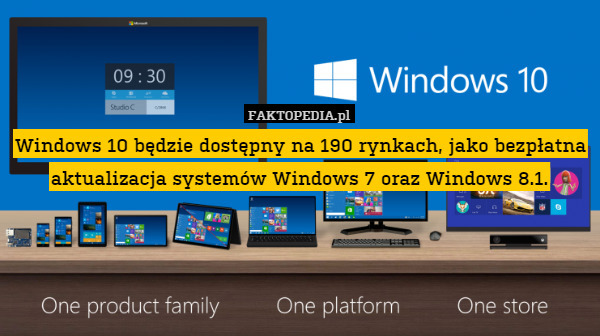 Windows 10 będzie dostępny na 190 rynkach, jako bezpłatna aktualizacja systemów Windows 7 oraz Windows 8.1. 
