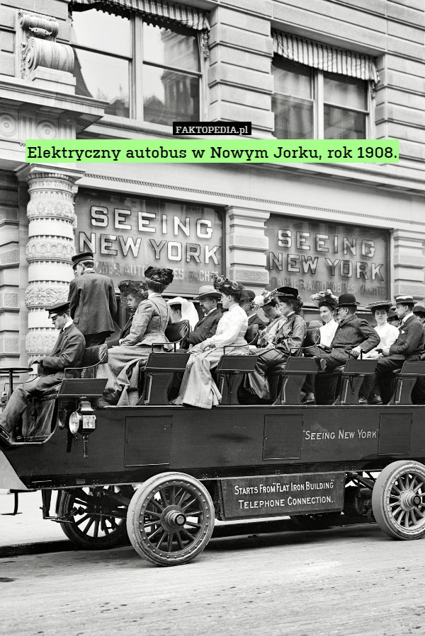 Elektryczny autobus w Nowym Jorku, rok 1908. 