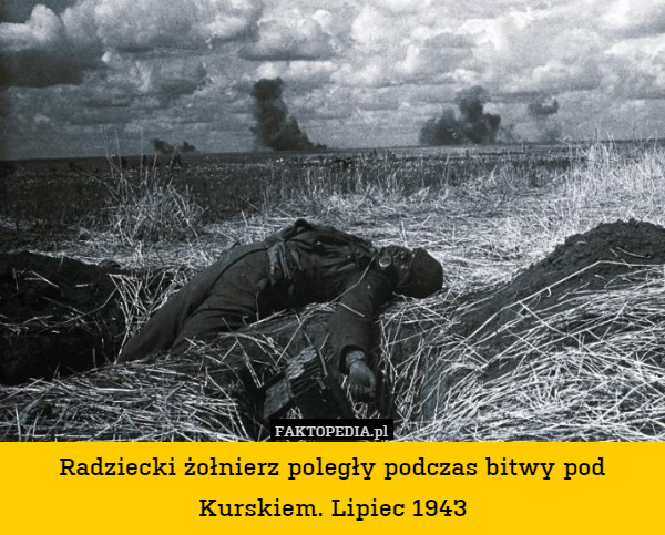 Radziecki żołnierz poległy podczas bitwy pod Kurskiem. Lipiec 1943 