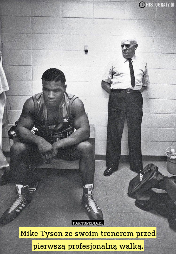 Mike Tyson ze swoim trenerem przed pierwszą profesjonalną walką. 